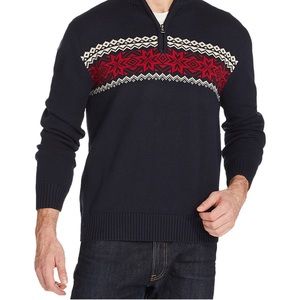 Weatherproof Vintage Men’s Navy Blue Red White 1/4 Zip Pullover Cotton Sweater